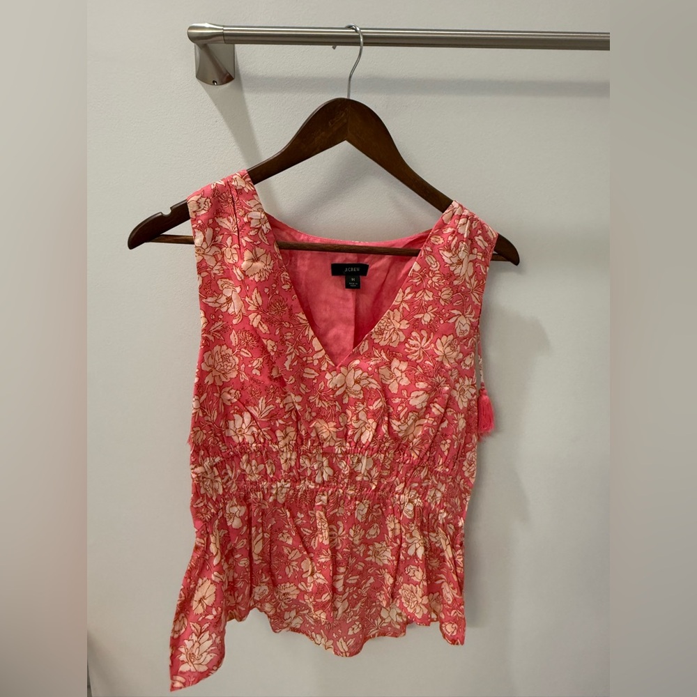 J. Crew Coral Pink Floral V-Neck Tank